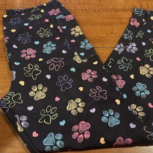Ladies Buttery Soft Full Length Leggings- Multicolor Paw Prints- One Size